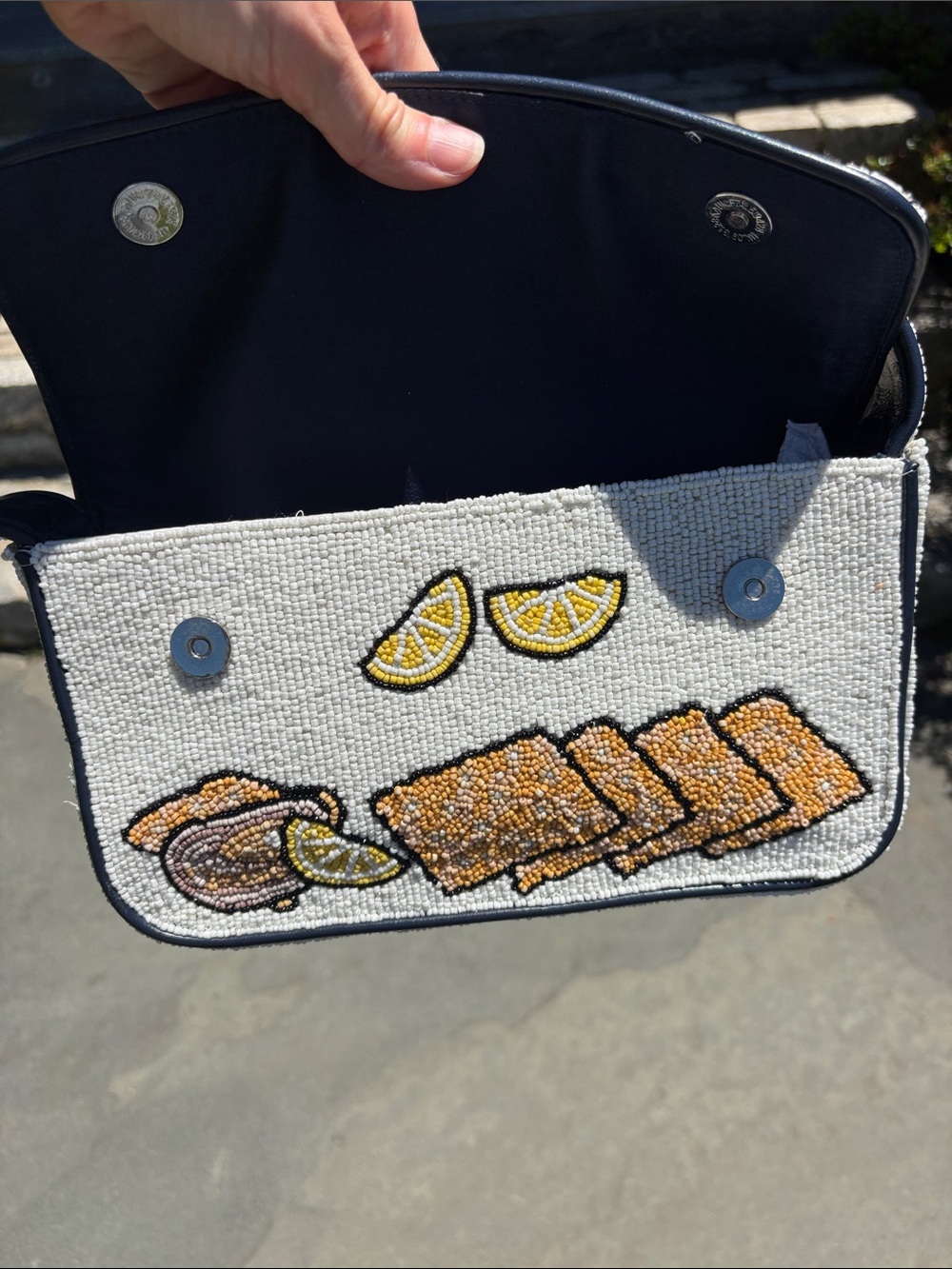 Staud Tommy Stautines 'Stautine Crackers' Shoulder Bag in Navy & White - Picture 6 of 7